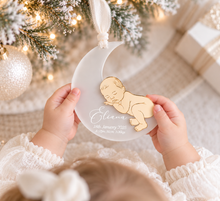 Load image into Gallery viewer, Personalised Baby Moon Christmas Ornament | Birth Details Keepsake Frosted Clear