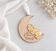 Load image into Gallery viewer, Personalised Baby Moon Christmas Ornament | Birth Details Keepsake