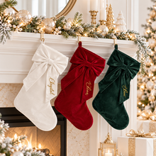 Load image into Gallery viewer, Personalised Velvet Bow Christmas Stocking | Custom Name Stocking