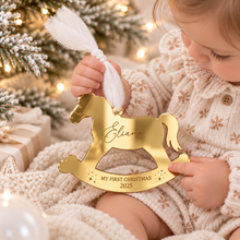 Load image into Gallery viewer, Personalised Baby’s First Christmas Rocking Horse Ornament
