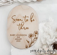 Load image into Gallery viewer, Pregnancy Announcement Floral Plaque | Soon To Be Three, Four, Five