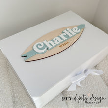 Load image into Gallery viewer, Surfboard Baby Announcement | Surfboard Birth Announcement | Surfer Baby Name Sign