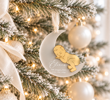 Load image into Gallery viewer, Personalised Baby Moon Christmas Ornament | Birth Details Keepsake Frosted Clear