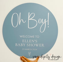 Load image into Gallery viewer, Round Acrylic UV Print Sign | Oh Baby Baby Shower Sign
