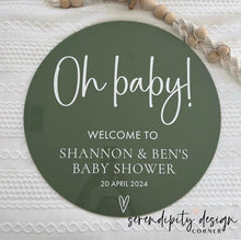 Load image into Gallery viewer, Round Acrylic UV Print Sign | Oh Baby Baby Shower Sign