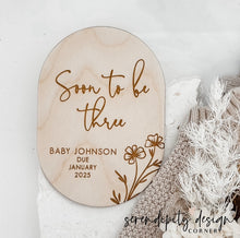 Load image into Gallery viewer, Pregnancy Announcement Floral Plaque | Soon To Be Three, Four, Five