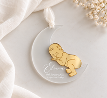 Load image into Gallery viewer, Personalised Baby Moon Christmas Ornament | Birth Details Keepsake Frosted Clear