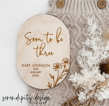 Load image into Gallery viewer, Pregnancy Announcement Floral Plaque | Soon To Be Three, Four, Five