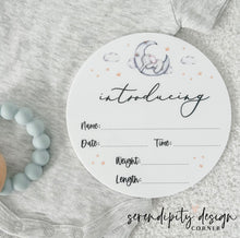 Load image into Gallery viewer, Sleeping Elephant Baby Birth Details Announcement Plaque | Clouds Birth Announcement