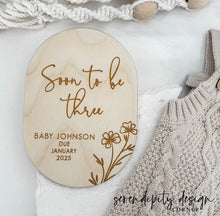 Load image into Gallery viewer, Pregnancy Announcement Floral Plaque | Soon To Be Three, Four, Five