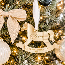 Load image into Gallery viewer, Personalised Baby’s First Christmas Rocking Horse Ornament