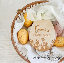 Load image into Gallery viewer, Easter Egg Shaped Basket Tag | Wooden Easter Basket Tag