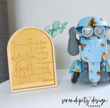 Load image into Gallery viewer, Daily Affirmations Mirrored Frame | Kids Daily Affirmations Superhero Boys Decor ©