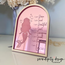 Load image into Gallery viewer, Daily Affirmations Mirrored Frame | Kids Daily Affirmations Mermaid Decor ©