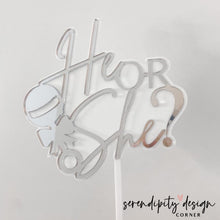 Load image into Gallery viewer, He or She Baby Shower Double Layered Acrylic Cake Topper | Gender Reveal Cake Topper