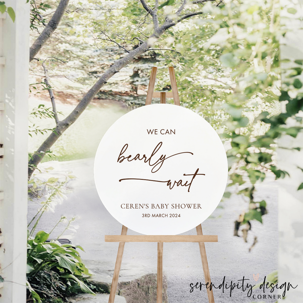 We Can Bearly Wait Round Acrylic UV Print Sign | Baby Shower Sign