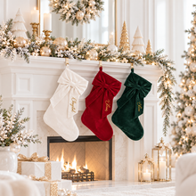 Load image into Gallery viewer, Personalised Velvet Bow Christmas Stocking | Custom Name Stocking
