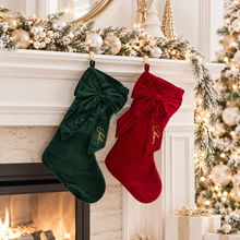 Load image into Gallery viewer, Personalised Velvet Bow Christmas Stocking | Custom Name Stocking
