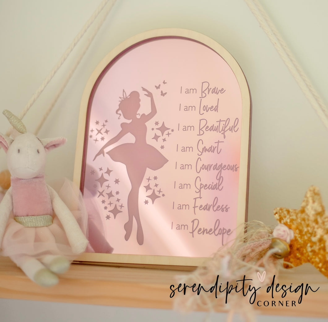 Daily Affirmations Mirrored Frame | Kids Daily Affirmations Ballerina Decor ©