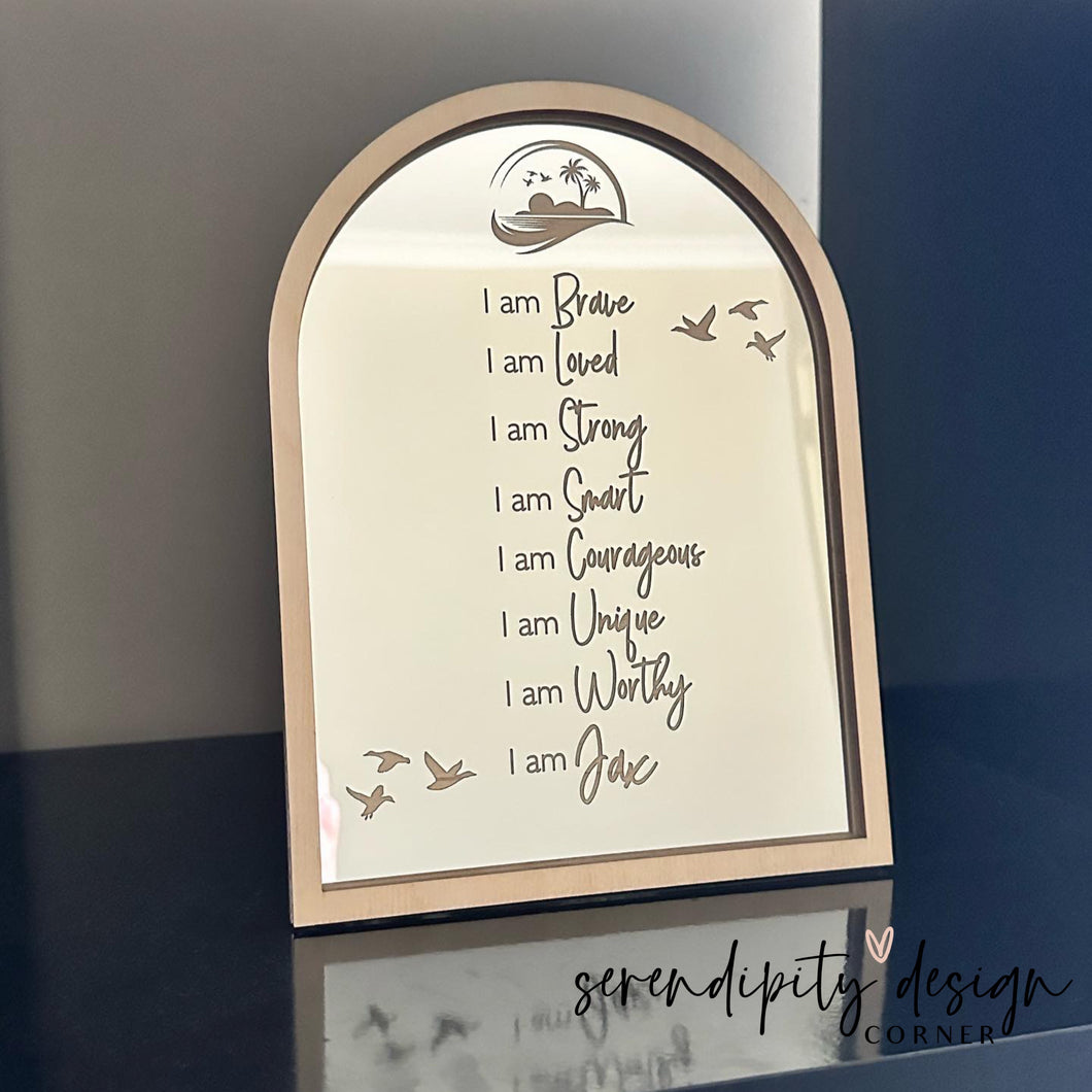 Daily Affirmations Mirrored Frame | Kids Daily Affirmations Surf Waves Decor ©