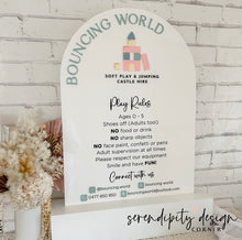 Load image into Gallery viewer, Jumping Castle Soft Play - Play Rules Sign with white base
