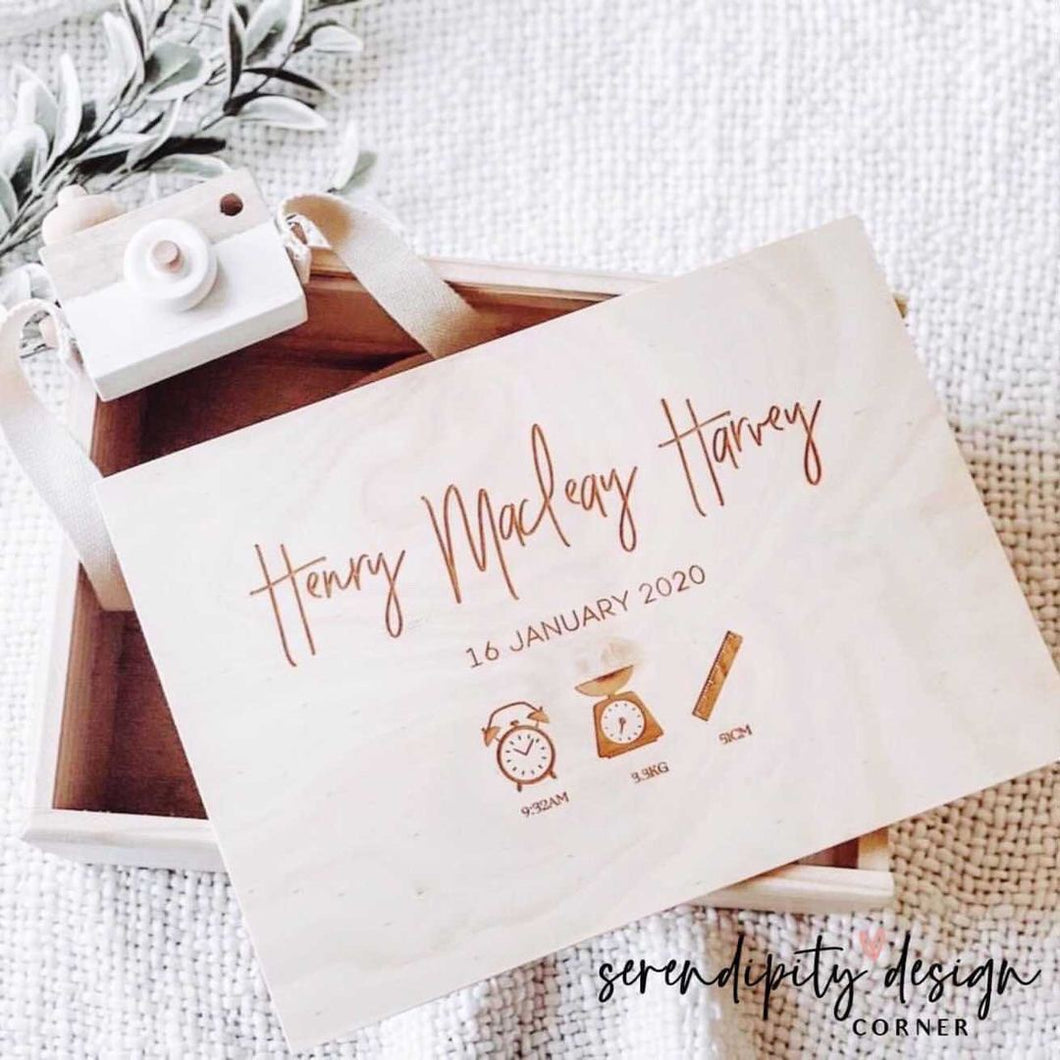 Personalised Wooden Keepsake Box | Newborn Baby Birth Details