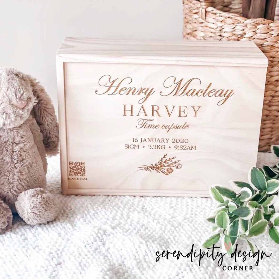Personalised Wooden Keepsake Box | Time Capsule with Voice Recording
