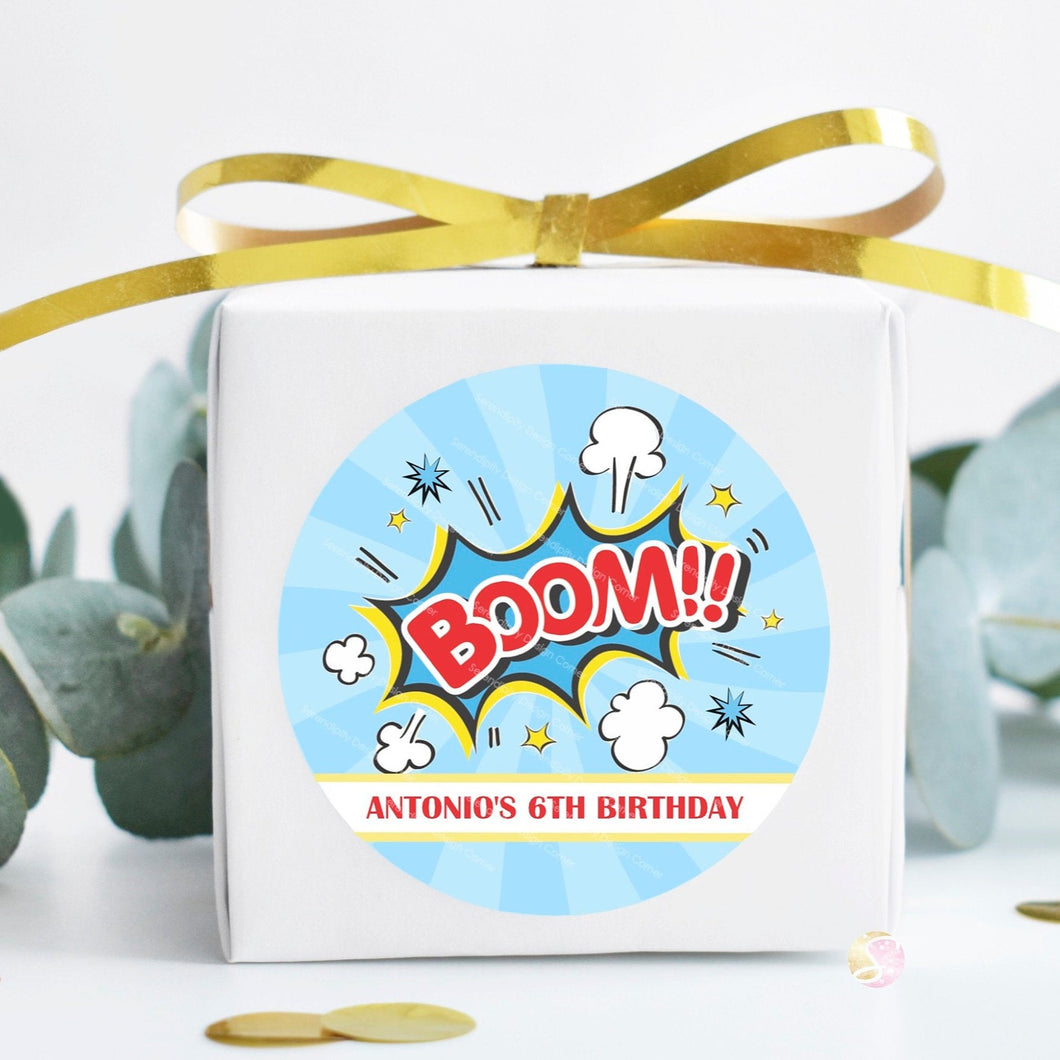 Superhero Boom Birthday Stickers