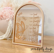 Load image into Gallery viewer, Daily Affirmations Mirrored Frame | Kids Daily Affirmations Butterflies Decor ©
