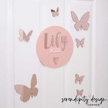 Load image into Gallery viewer, Peach &amp; Rose Gold Bedroom Sign | Name Sign Decor | Baby Announcement Plaque
