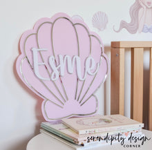 Load image into Gallery viewer, Mermaid Bedroom Sign | Under The Sea Shell | Mermaid Party Sign
