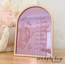Load image into Gallery viewer, Daily Affirmations Mirrored Frame | Kids Daily Affirmations Butterflies Decor ©
