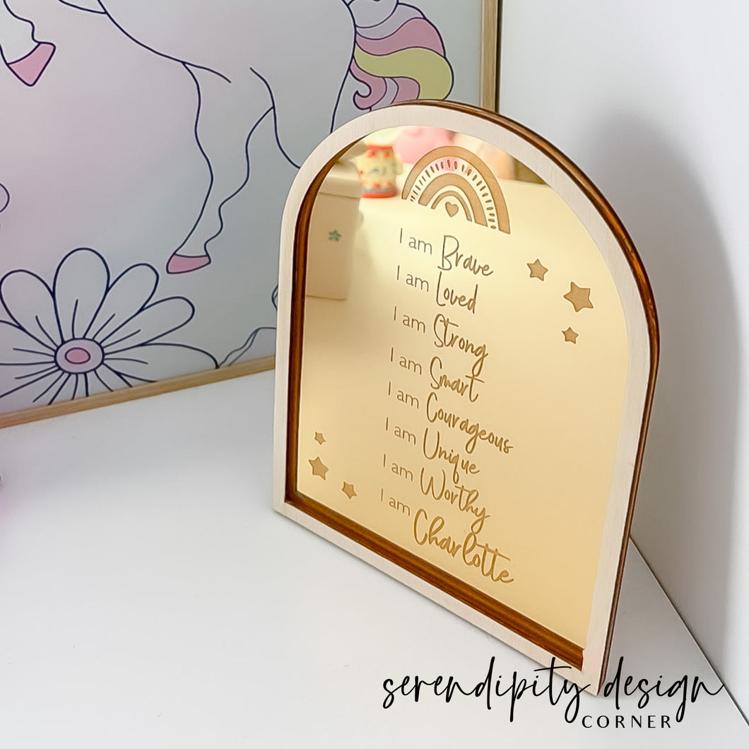Daily Affirmations Mirrored Frame | Kids Daily Affirmations Rainbow Decor ©