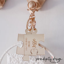 Load image into Gallery viewer, Personalised Couple Puzzle Keying Mirror Engraved Acrylic Keyring
